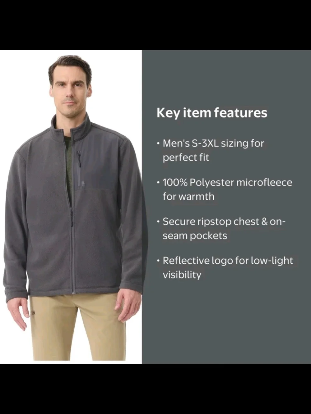 Bass & Co Men's Polar Full Zip Fleece Asphalt Size XXL Brand New